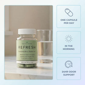 Earth & Ember REFRESH vegan label on clean-ingredients packaging.
