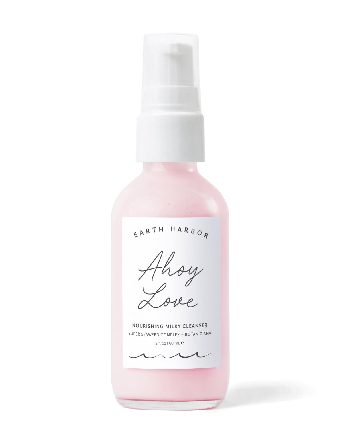 Earth Harbor Ahoy Love Nourishing Cream Cleanser bottle close-up showing hydrating daily cleanse for dry skin.