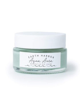 Earth Harbor Aqua Aura eye creme tube shows lightweight hydration for the eye area