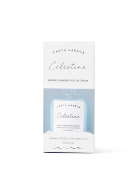 Earth Harbor Celestine serum bottle pour for quick hydration boost in a morning routine.