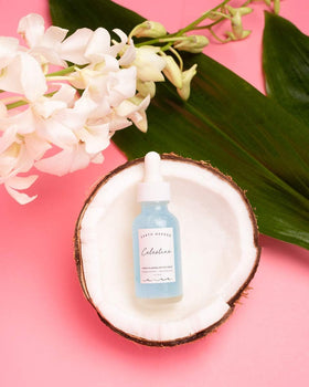 Earth Harbor Celestine label close-up confirms vegan, plant-based formula.