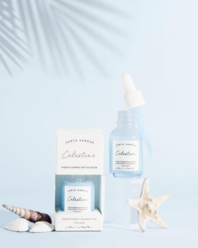 Earth Harbor Celestine texture close-up showing lightweight hydration for daily use.