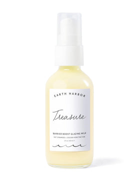 Earth Harbor Treasure Barrier Boost bottle pump shows easy dispensing and hydration.