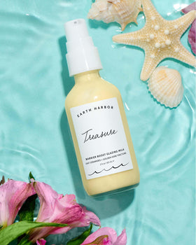 Earth Harbor Treasure Barrier Boost glazing-milk texture delivers a light, dewy finish.