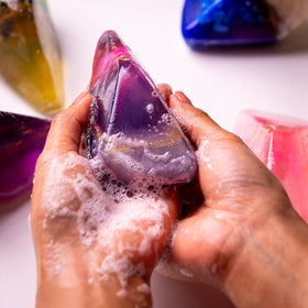 Earth & Home Amethyst crystal soap showcases decorative interior for shelves