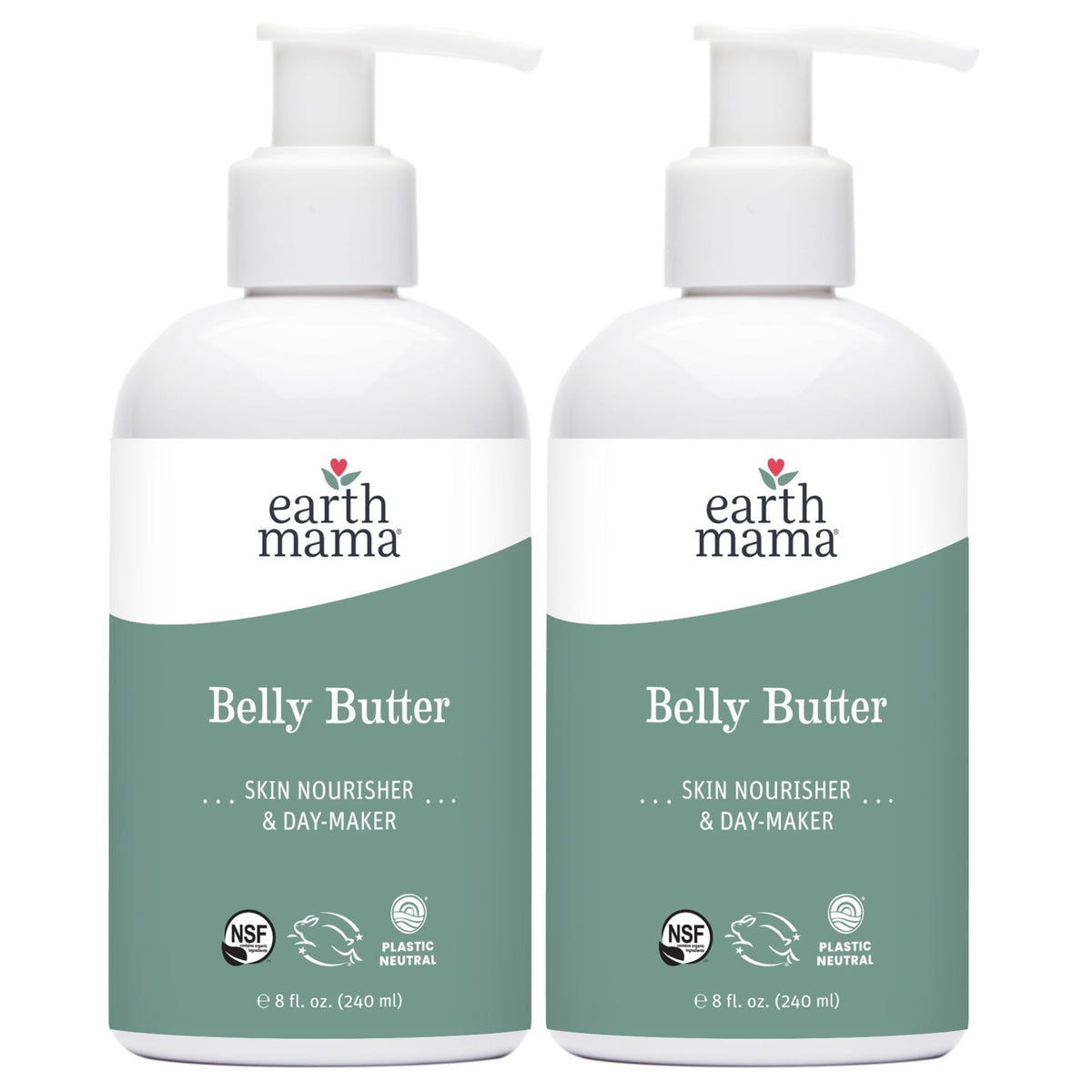 Earth Mama Belly Butter bottle front, fragrance-free nourishment for delicate pregnancy skin.