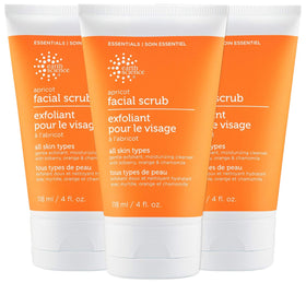Earth Science Apricot Gentle Exfoliating Scrub jar shows creamy texture for gentle exfoliation.