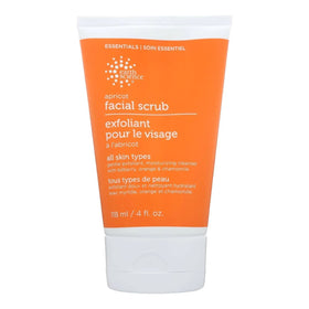 Earth Science Apricot Gentle Exfoliating Facial Scrub jar for daily exfoliation and moisture balance.