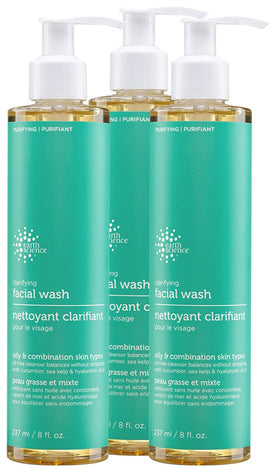 Earth Science Gentle Clarifying Face Wash bottle pouring to balance oily skin