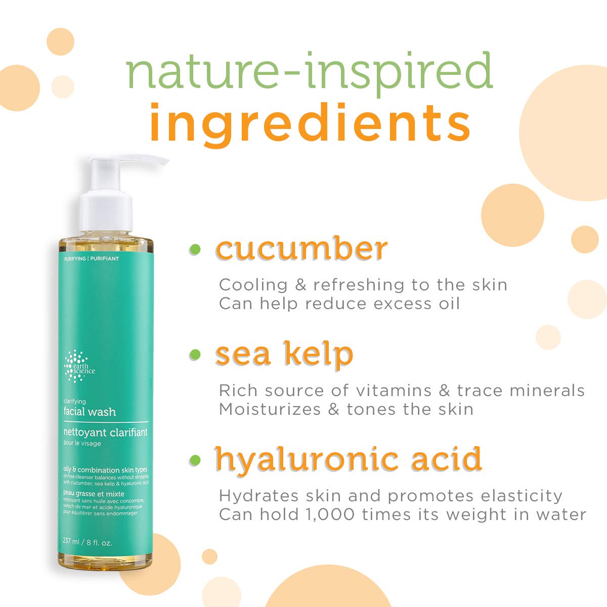 Earth Science Gentle Clarifying Face Wash ingredients cucumber and aloe for hydration