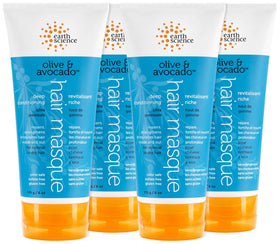 Earth Science Olive Avocado Masque bottle promotes silky, manageable hair.