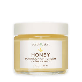 Earth To Skin Manuka Honey Night Cream jar closeup showing rich hydration for dry, sensitive skin.