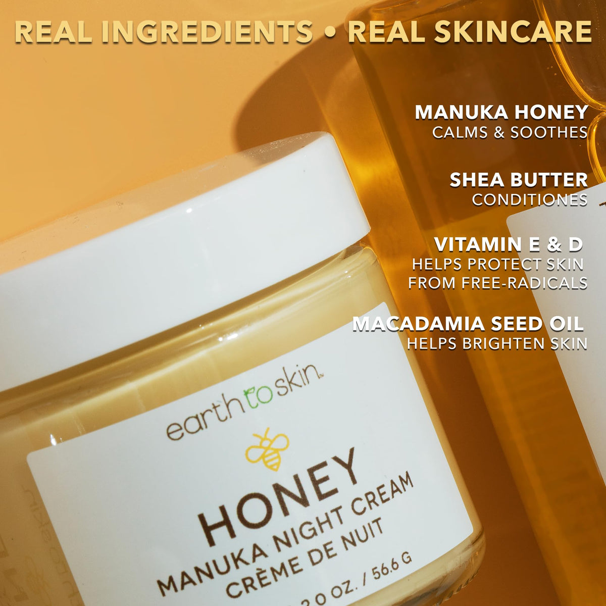 Earth To Skin Shea butter Macadamia oil application demonstrates deep nourishment with gentle absorption.