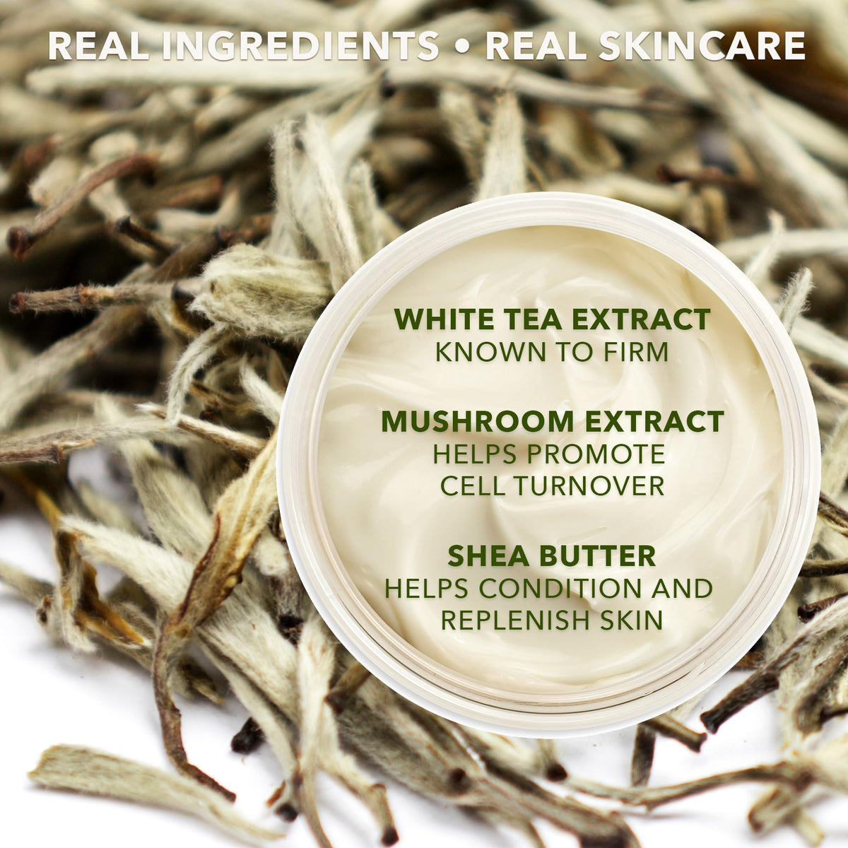 Earth To Skin Tea Time White Tea Day Cream bottle label features antioxidants and natural ingredients