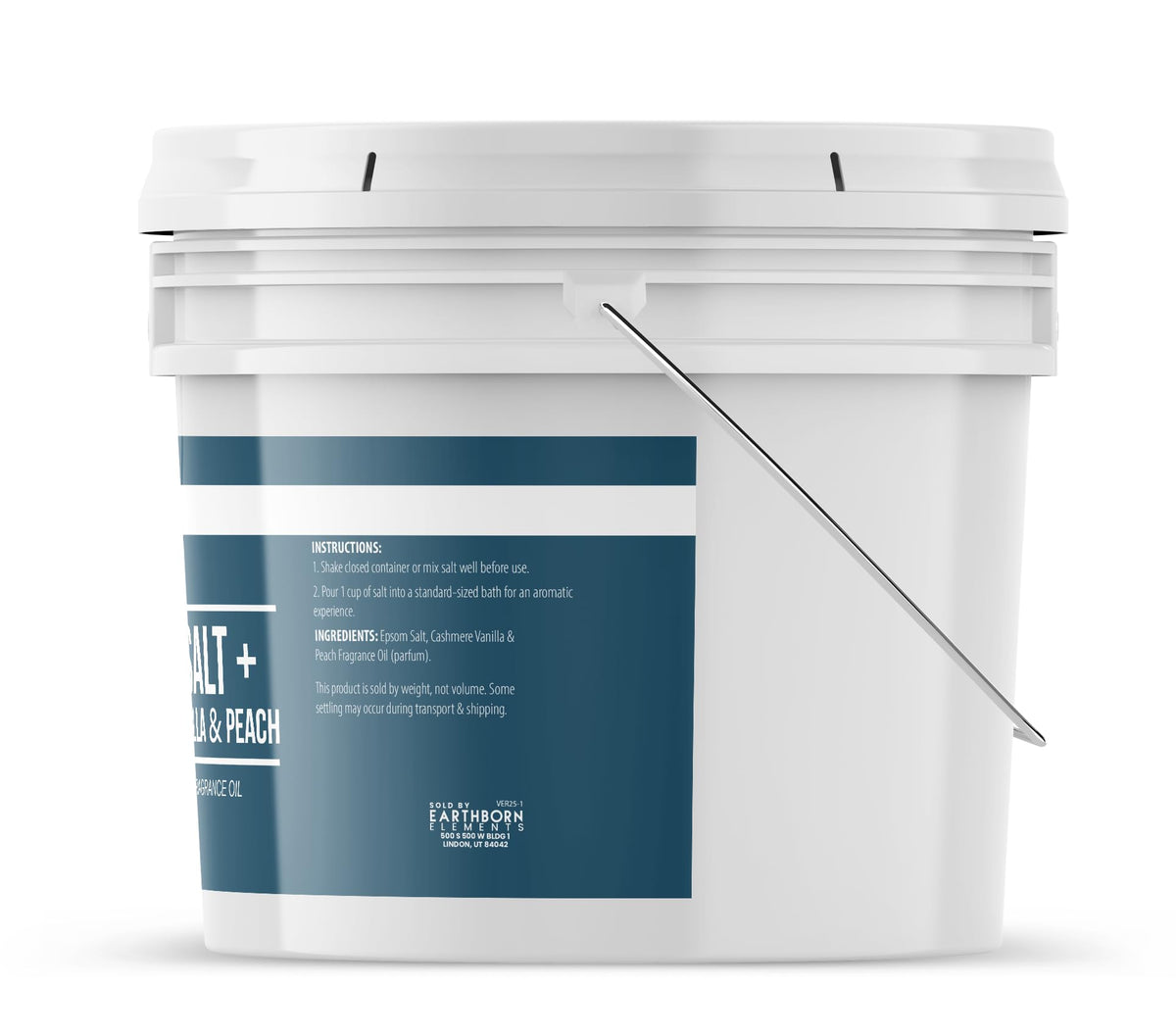 Pouring Earthborn Elements Cashmere Vanilla & Peach Epsom Salt into tub