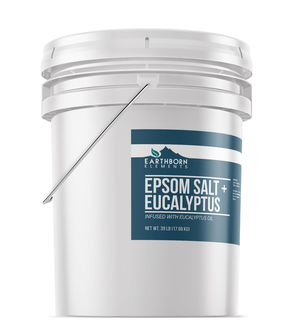 Earthborn Elements Eucalyptus Epsom Salt bath image shows a calming soak with eucalyptus aroma.