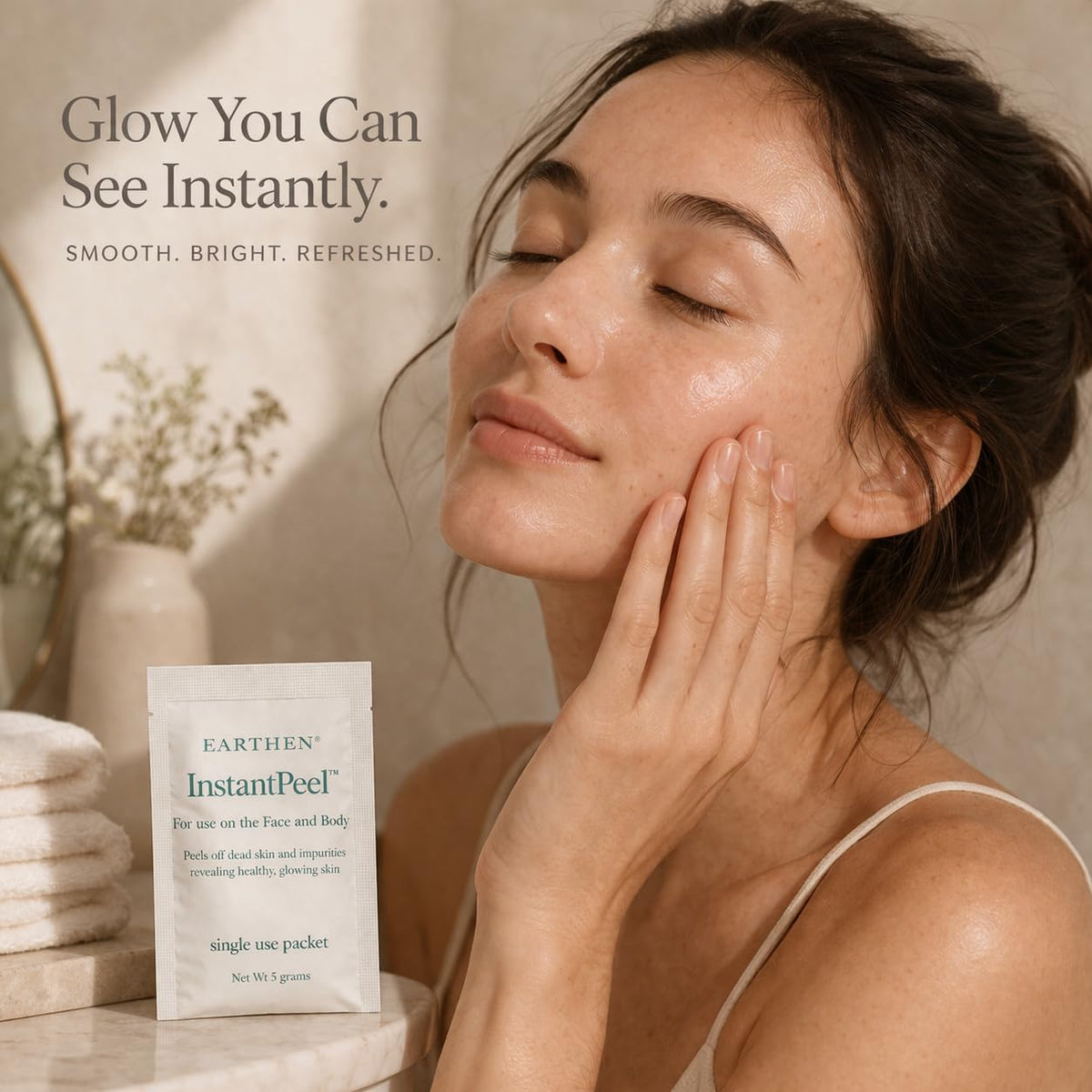 Earthen Skincare enzyme exfoliant texture highlighted, gentle yet effective polish.