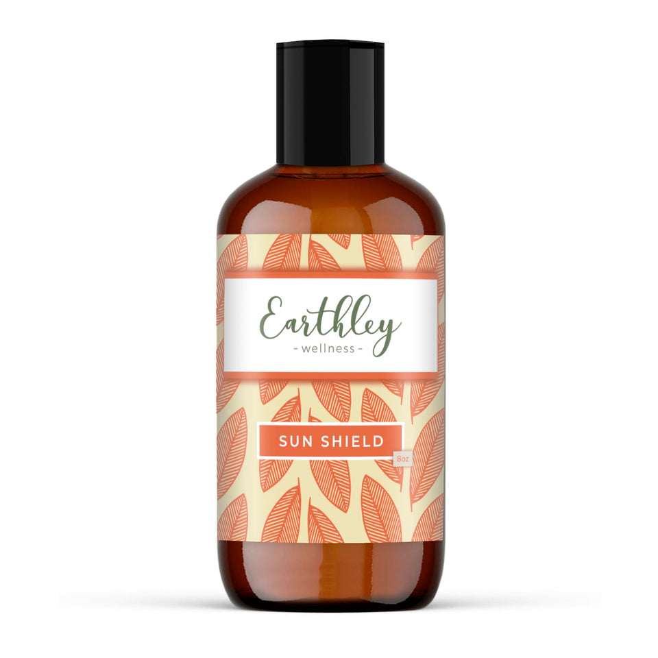 Earthley Wellness Sun Shield bottle pour for quick daily application.
