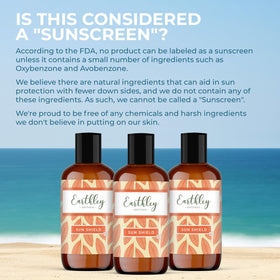 Earthley Wellness Sun Shield ingredient label highlights botanical oils.