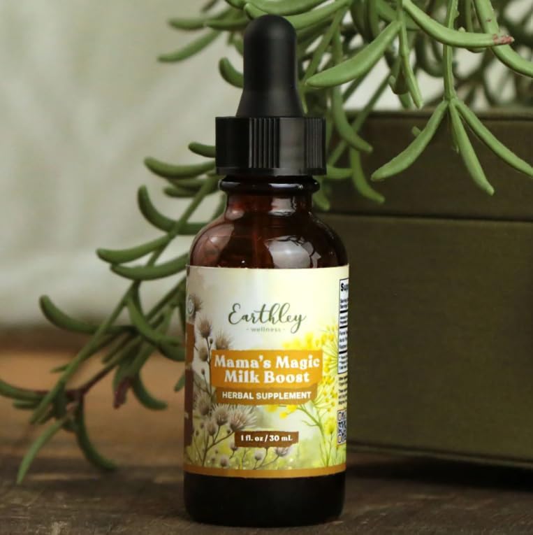 Earthley Wellness Mama’s Magic Milk Boost dropper top—precise dosing for regular routines.