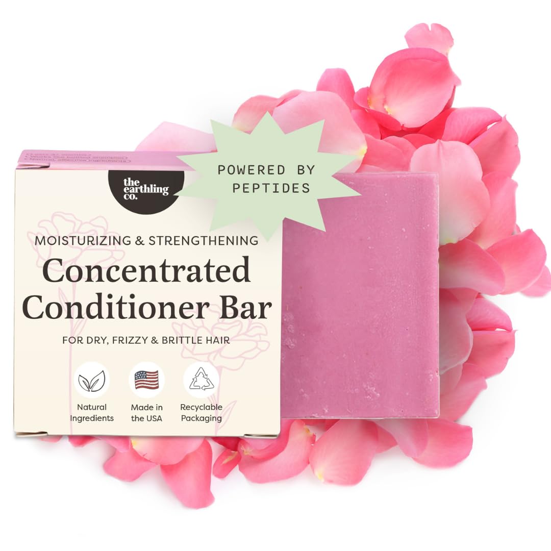 Earthling Co Moisturizing Peptide Conditioner Bar with Rosy Jasmine bottle nourishes and detangles hair.