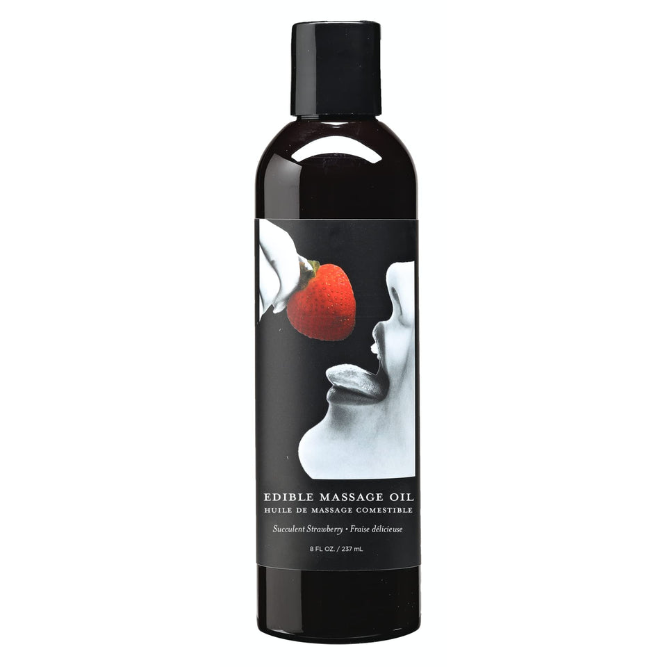 Earthly Body Edible Massage Oil Strawberry bottle with silky glide and quick absorption