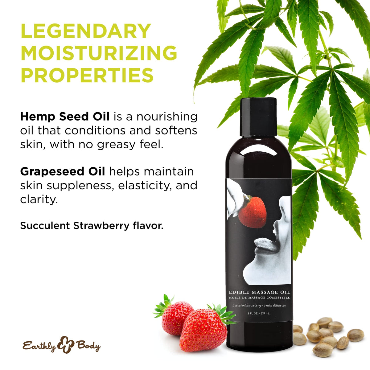 Close-up of strawberry-scented oil pouring to reveal rich, moisturizing slip