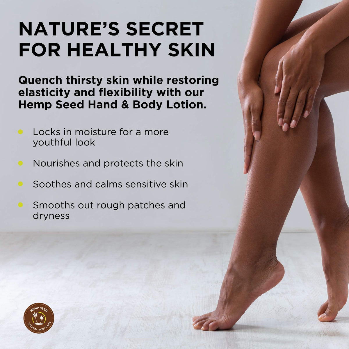 Earthly Body lotion bottle demonstrates quick absorption and a light, non-greasy finish