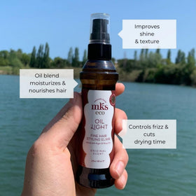 Frizz control demonstrated with Earthly Body MKS Eco Hair Styling Elixir on hair