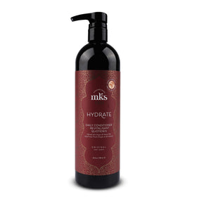 Earthly Body MKS eco Hydrate Conditioner bottle pour delivers lightweight hydration for frizz control