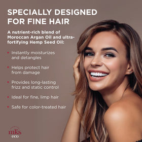 Application on damp hair helps detangle and smooth fine hair with Earthly Body MKS eco X.