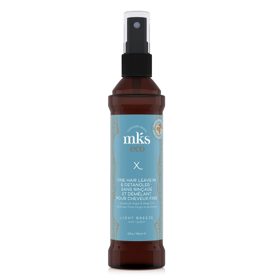 Earthly Body MKS eco X Fine Hair Leave-In bottle provides light hydration for fine hair.
