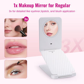 EaseHOLD dimmable touch-screen mirror showing adjustable brightness for day or night makeup.