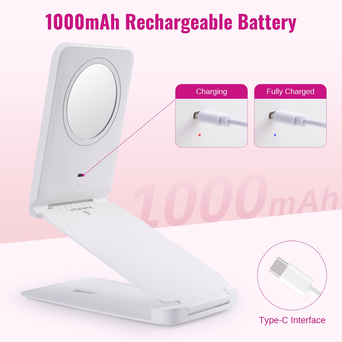 EaseHOLD foldable-design mirror for travel storage and easy packing.