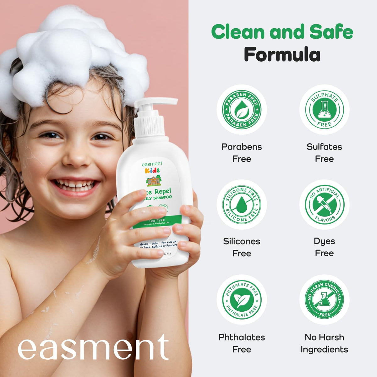 Easment kids shampoo application shot for easy use.