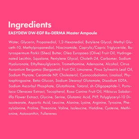 EASYDEW DW-EGF ingredients graphic emphasizes ceramide and niacinamide benefits.