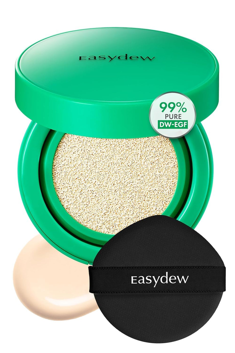 Easydew Mela B Cushion compact demonstrating 2-in-1 skincare makeup for balanced skin