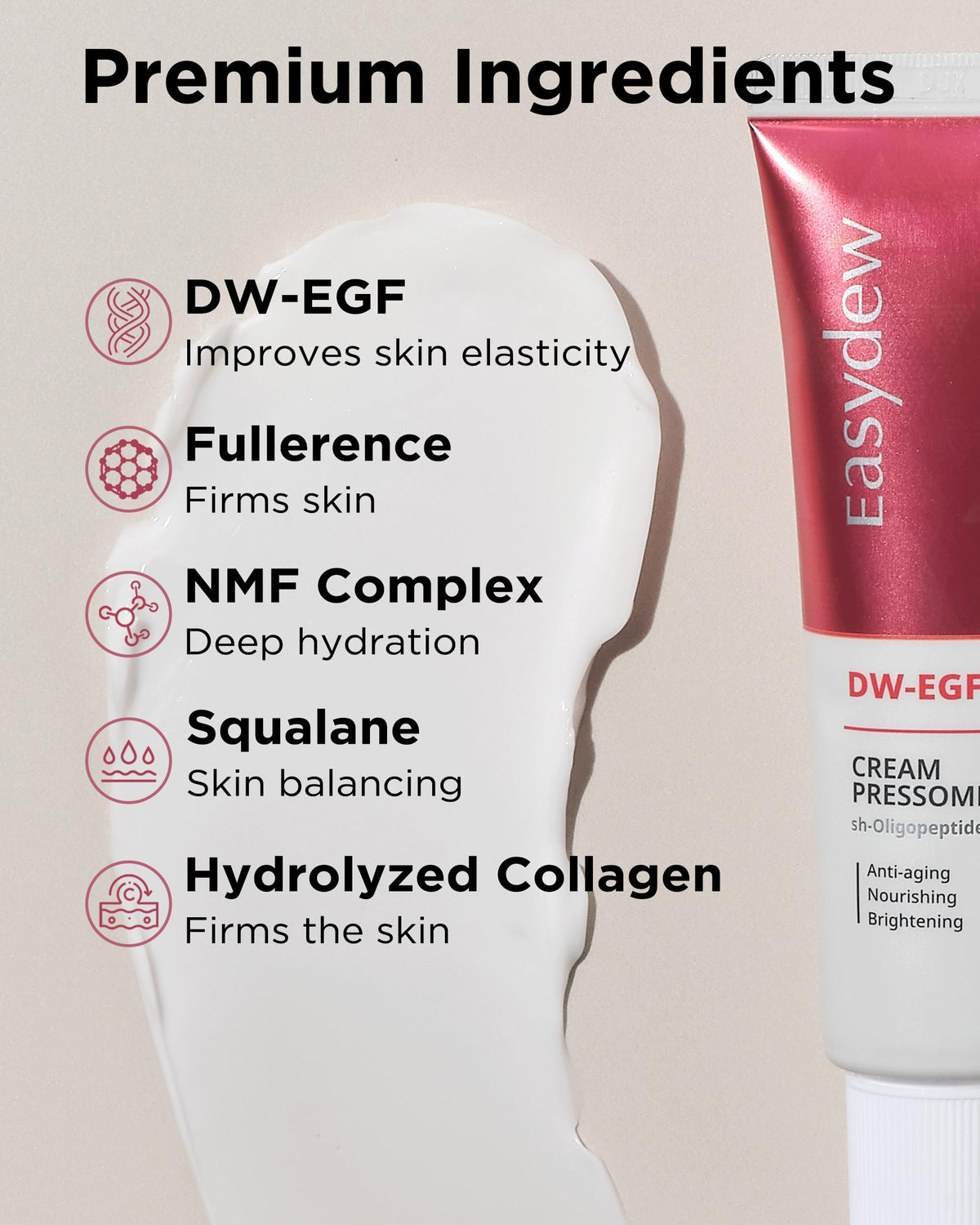 Easydew DW-EGF Pressome Cream ingredients with ceramide and hyaluronic acid