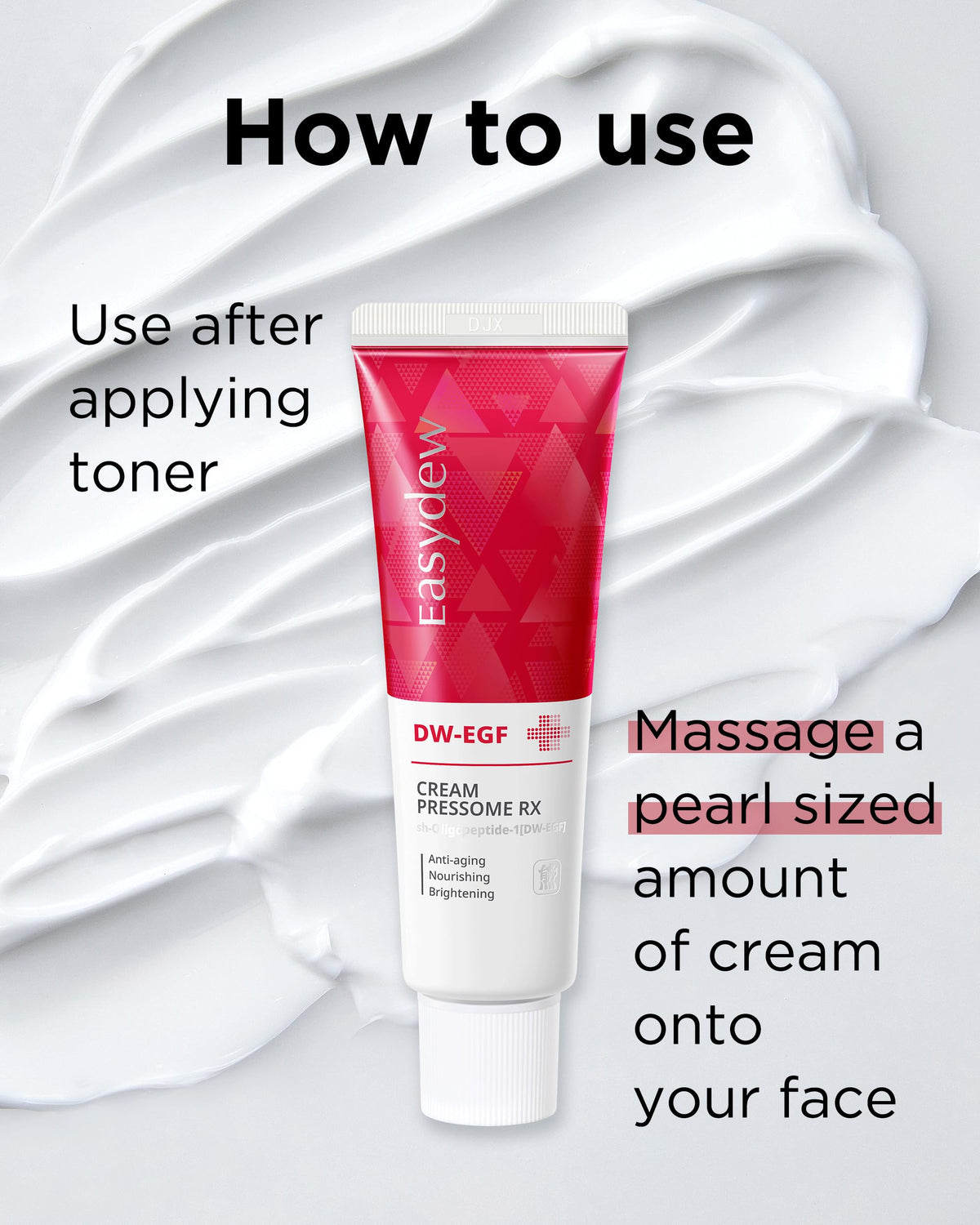 Packaging box and tube displaying Easydew branding for skincare routine