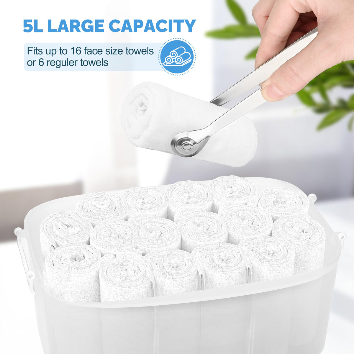 EASYINBEAUTY towel warmer interior basket with towels ready for use