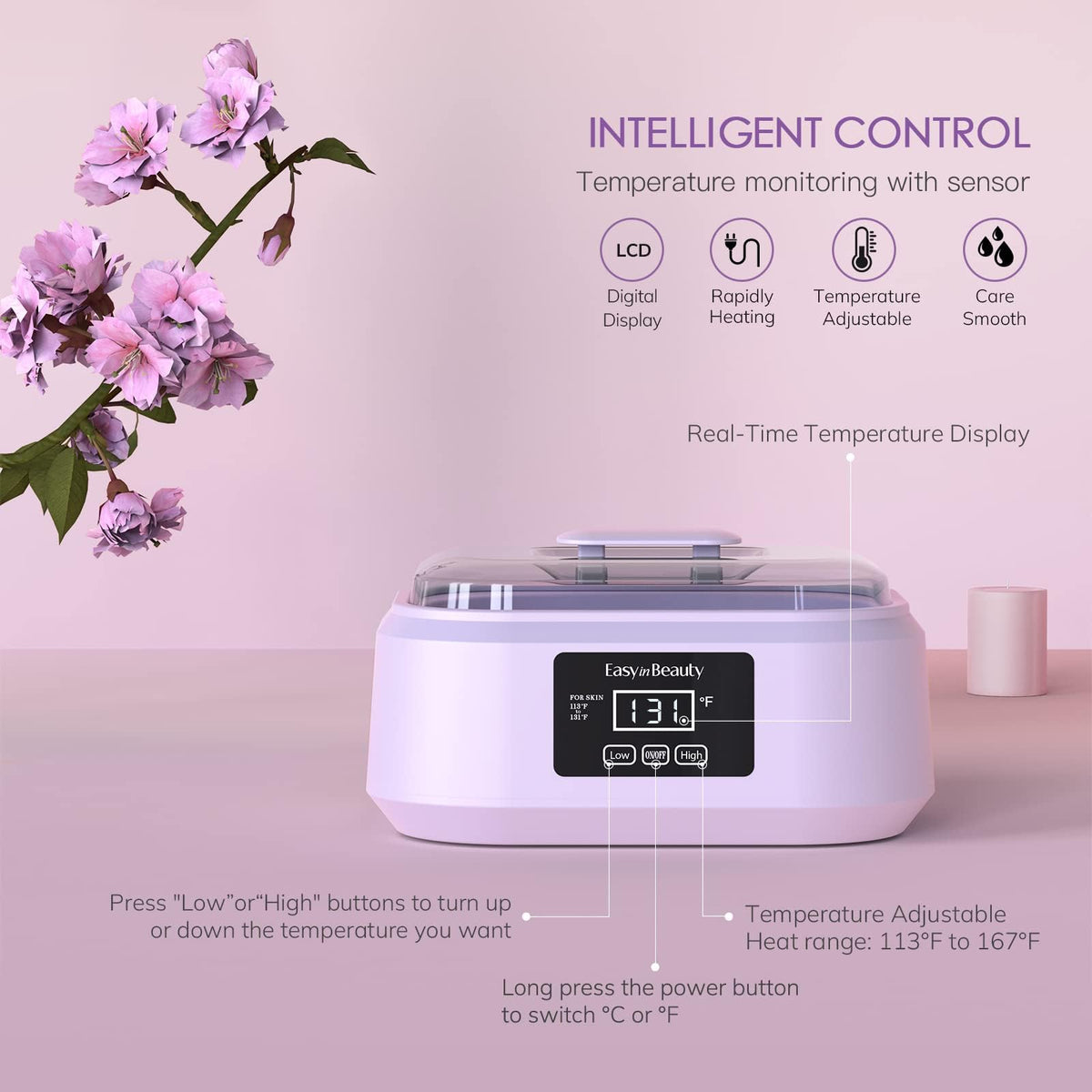 EASYINBEAUTY paraffin wax machine digital control display for precise temperature