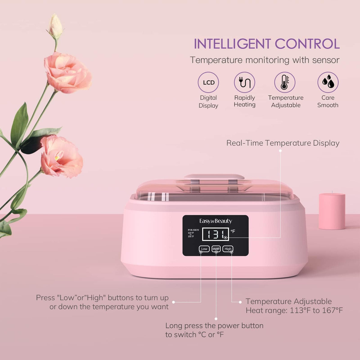 EASYINBEAUTY paraffin wax machine digital display enables precise temperature control.