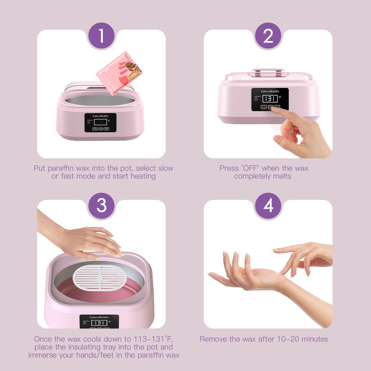 EASYINBEAUTY rose wax pack image suggests salon-quality hydration at home.