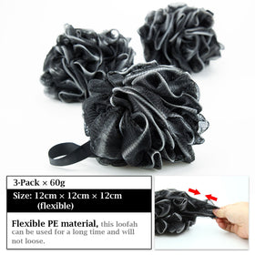 Packaging view of Easymoo bath loofah three-pack emphasizing value