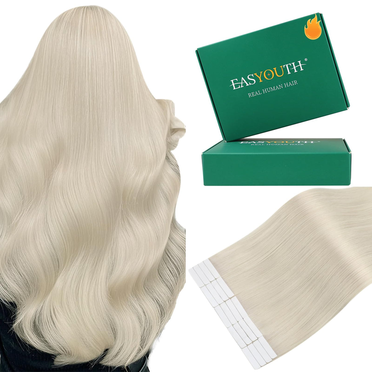 Easyouth 24in blonde tape-in extensions pack for instant fuller length.