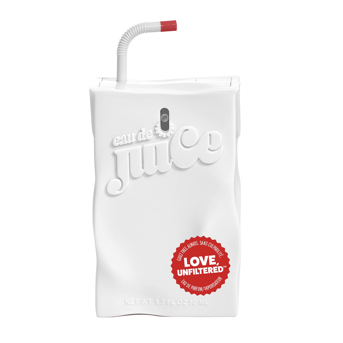 Eau De Juice Love Unfiltered EDP spray bottle close-up for confident daily wear.