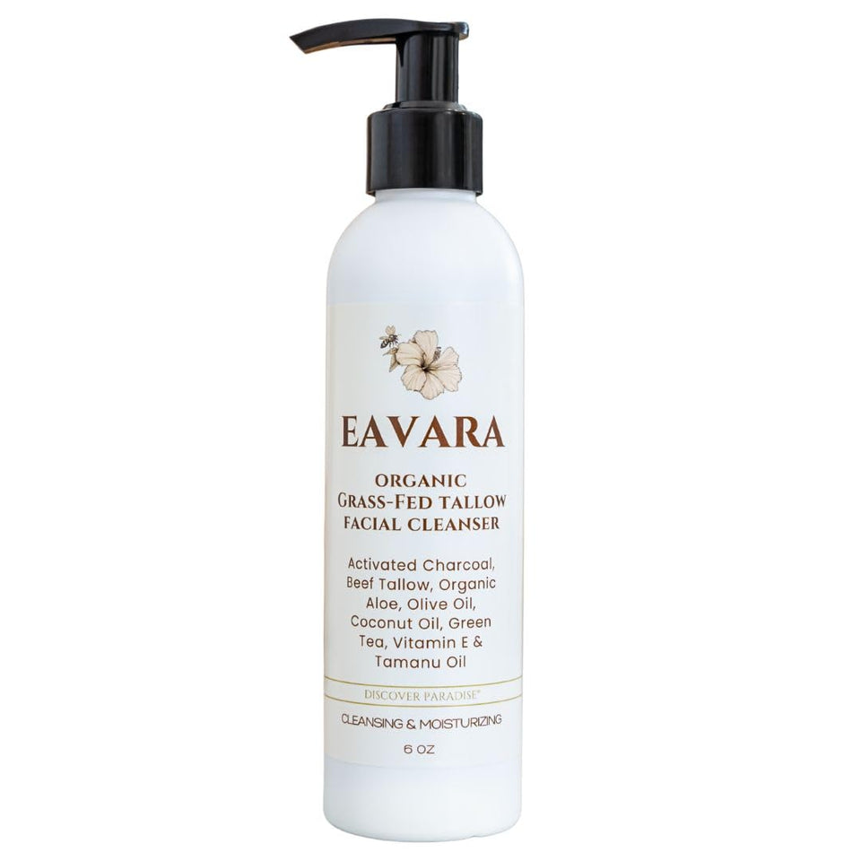 Eavara beef tallow face wash bottle with pump cleanses while preserving moisture