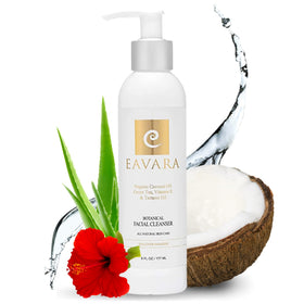 Eavara Organic Face Wash bottle on bathroom counter for gentle daily cleansing