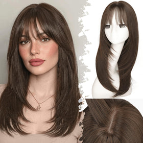 Eawwii Beginner-Friendly Wig with Bangs front view, natural scalp for daily wear.