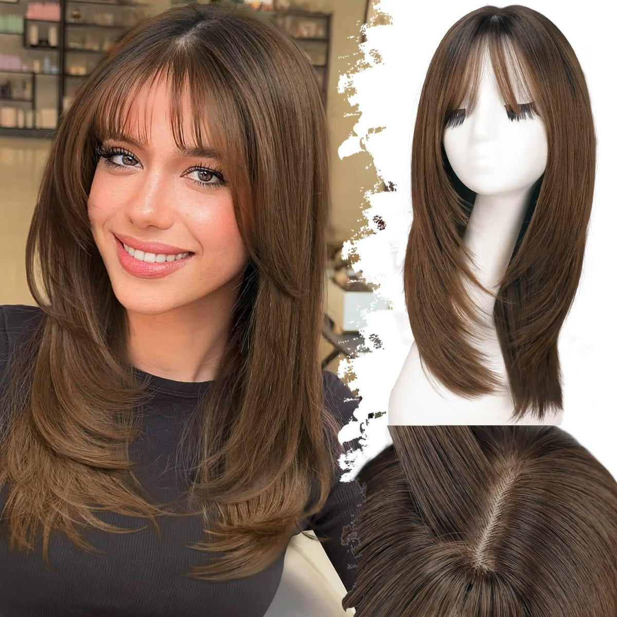 Eawwii beginner-friendly wig with bangs front view for a natural, daily-ready look.